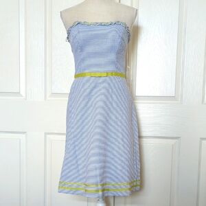 Elizabeth Wayman Blue and White Striped Strapless Dress